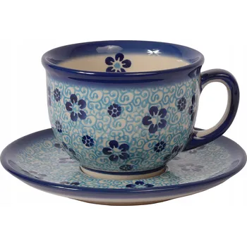 ŠÁLEK S PODŠÁLKEM 210ml KERAMIKA RUČNĚ MALOVANÁ, STYL Bolesławiec