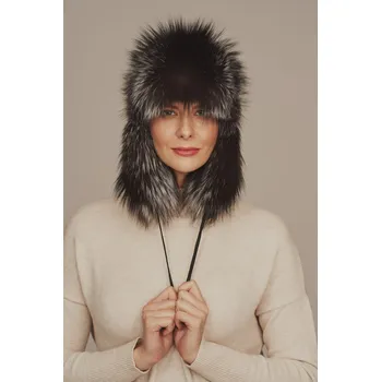 Čepice Kožešinová ušanka stříbrná liška (XL - 44)