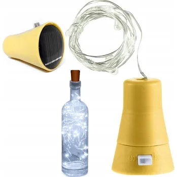 Vánoční dekorace Korková zátka do láhve s solárními světýlky 10LED drátek 90cm, studená bílá, vánoční