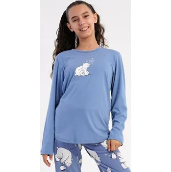 Dívčí pyžamo Dětské pyžamo Vienetta Secret Méďa a tučňák modrošedá 13 - 14