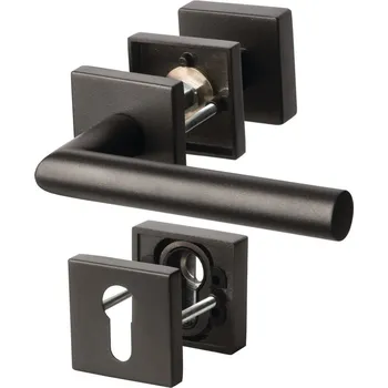 Dveřní kování Bezpečnostní kování s hranatými rozetami, Sicura Oliver, Černá ocel Levé provedení