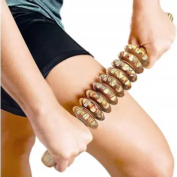 Masážní přístroj Masážní Přístroj váleček KOVELO dřevěný na tělo hnědý s 9 kolečky