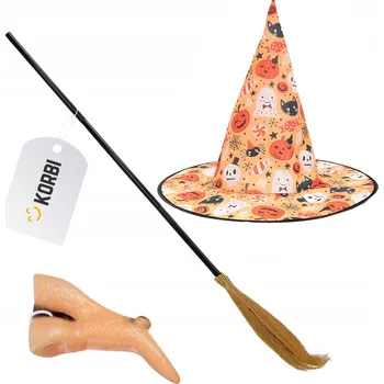Karnevalový kostým Kostým čarodějnice, kostým čarodějky, maska, klobouk, nos, koště Halloween