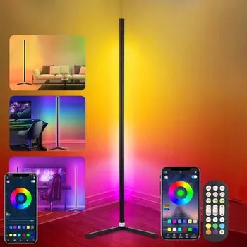 Stojací lampa ROHOVÁ STOJACÍ LAMPA RGB LED DÁLKOVÝ OVLADAČ APLIKACE HUDEBNÍ SENZOR 165 CM