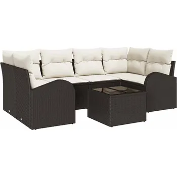 Zahradní lehátko Sada zahradních pohovek 7 pcs Hnědá a krémová 55 x 55 x 37 cm Hnědá 3354607