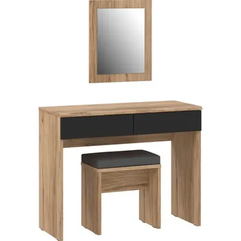 Toaletní stolek Toaletní stolek se zrcadlem a sedákem Dalate - Forte M368 Dub Katania / Černá 100.3x143.9 cm