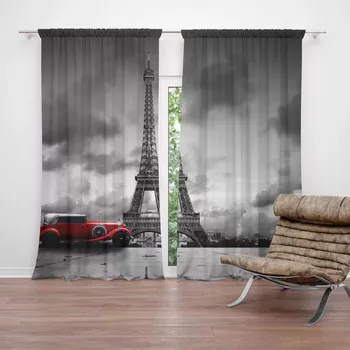 Závěs Sablio Závěs Eiffelova věž a červené auto: 2ks 140x250cm