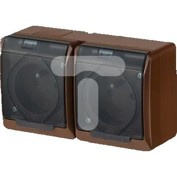 Elektrická zásuvka Dvojitá zásuvka HERMES vodotěsná hnědá s uzemněním IP44