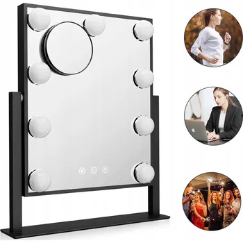 Zrcadlo Kosmetické zrcátko s LED podsvícením, 9 LED diod, Hollywood styl s 9 žárovkami