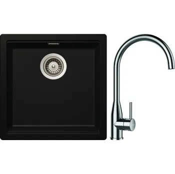 Granitový dřez Set Schock S27-2 (dřez Kiruna N-100 Night + baterie Kavus Nerez + komponenty Nerez)