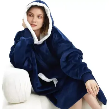 VERK Deka s rukávy a kapucí Huggle Hoodie - blue