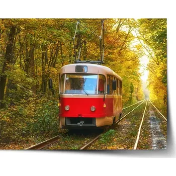 Plakát Sablio Plakát Červená tramvaj v lese - 120x80 cm