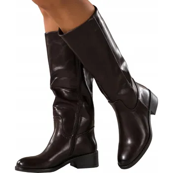 Dámské kozačky Dámské Čokoládové Kozačky Pohodlné Nízký Podpatek Nad Koleno Módní vel. 37