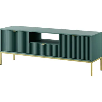 Televizní stolek Dvoudveřový TV stolek Nova - Meble Piaski Labrador green/zlatý rám/zlatá úchytka 154x56 cm