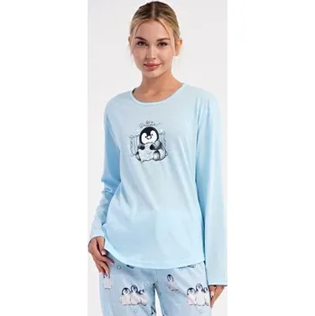 Dámské noční prádlo Dámské pyžamo dlouhé Vienetta Secret Tučňák světle modrá M