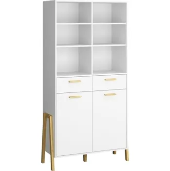 regál Velká otevřená knihovna se zásuvkami a dvířky do obývacího pokoje Belle - Mebelbos Bílý Mat 102,5x197 cm