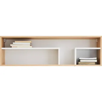Nábytek Moderní závěsná police do studentského pokoje Pixel - Meblar Dub Piškotový / Bílá Lux / Šedá 105x30 cm