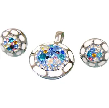 Souprava šperků Sada šperků s barevnými krystaly a stříbrnou barvou - náušnice a přívěsek 7SS7246