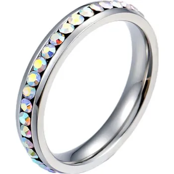 Prsten Ocelový prsten s aurora borealis krystaly, šířka 4 mm, váha 3 g, elegantní pro každodenní i slavnostní nošení 54,4