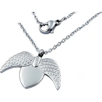 Přívěsek Přívěsek s náhrdelníkem ve stříbrné barvě s motivem andělských křídel, délka náhrdelníku 430 mm, rozměry přívěsku 19 x 25 mm.