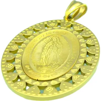 Přívěsek Přívěsek s vyobrazením Panny Marie, oválný design, rozměry 48,5x35,5 mm, stříbrná barva, elegantní a duchovní šperk.