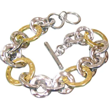 Náramek Náramek s řetězovým designem ve stříbrné a zlaté barvě, délka 210 mm, šířka 19 mm.