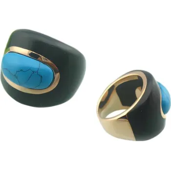 Prsten Ocelový prsten s modrým kamenem a černým designem, elegantní šperk pro každodenní nošení. 57