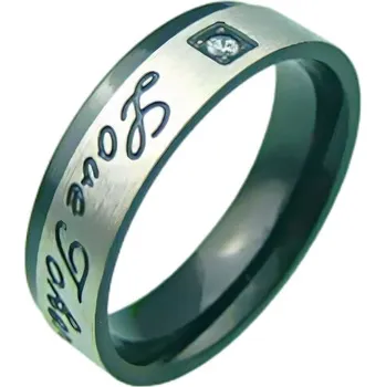 Prsten Ocelový prsten s nápisem LOVE a černým povrchem, šířka 6 mm. 57