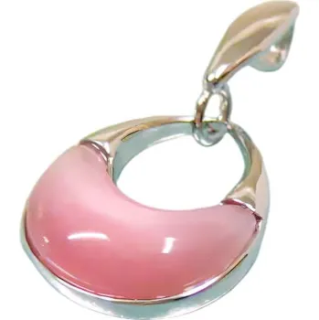 Přívěsek Přívěsek s růžovým kamenem, stříbrná barva, průměr 18 mm