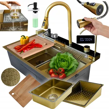 Granitový dřez Dřez Hydrosan jednokomorový ocelový zlatý na desku