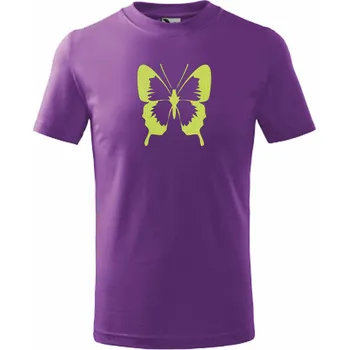 Chlapecké tričko ON-DESIGN Tričko dětské TŘPYTIVÝ MOTÝL Velikost: 134 cm/8 let, Barva: fialová, Barva potisku: třpytivá neon žlutá