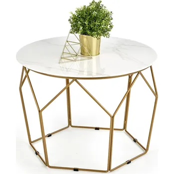 Konferenční stolek Stolek Halmar kulatý 60 x 60 x 45 cm bílý, zlatý