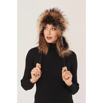 Čepice Dámská zimní kožešinová tmavě hnědá čepice - ušanka (XL - 44)