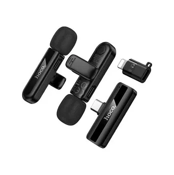Mikrofon Bezdrátový mikrofon Hoco L20A s dvojitým konektorem Lightning / USB C, černý