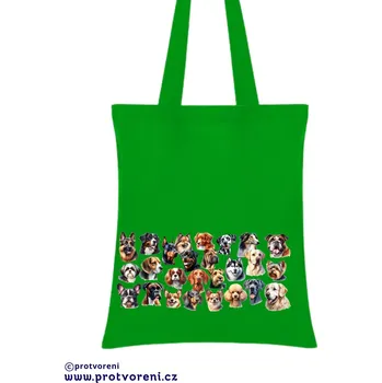 Taška s potiskem Textilní taška, Pejsci mix, bavlněná, 41x37cm, mix barev, 1 kus Vyberte si barvu ZDE:: zelená