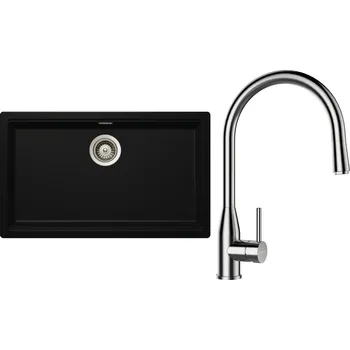 Granitový dřez Set Schock S29-7 (dřez Kiruna N-100XL Night + baterie Kavus.120 Nerez + komponenty Nerez)