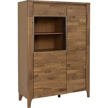 Knihovna Dvoukřídlá vitrína ze dřeva do obývacího pokoje Sawira - Black Red White - BRW Dub Butcherblock / Dub Mořidlo Lak 107x152 cm