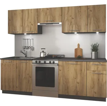 Kuchyňská linka Moderní a prostorná kuchyňská sestava Daria - Halmar Antracit / Dub Craft 240x cm