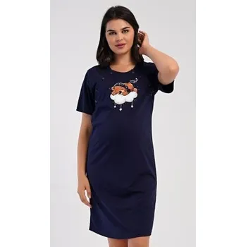 Dámské noční prádlo Dámská noční košile mateřská Vienetta Secret Méďa na obláčku tmavě modrá S