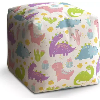Taburet Sablio Taburet Cube Dinosauři s kaktusy: 40x40x40 cm