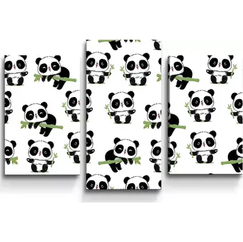 Obraz Sablio Obraz - 3-dílný Pandy s větvičkou - 75x50 cm