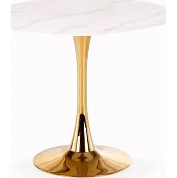 Jídelní stůl Kulatý stůl do kuchyně nebo obývacího pokoje Casemiro - Halmar Bílý mramor / Zlatá 90x75 cm