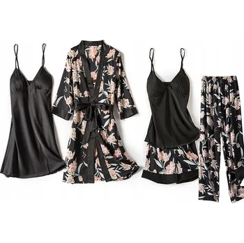 Dámské pyžamo Yanghai8645 dámské pyžamo saténové sada 5 dílů vícebarevné velikost M