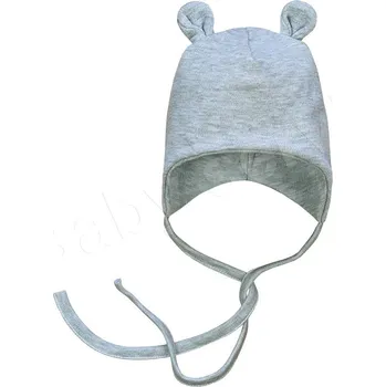 Kojenecká čepice Baby Service Kojenecká dvouvrstvá zavazovací čepička s oušky Šedá Vel. 50