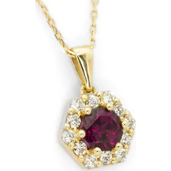 Náhrdelník AUREE | Fine Jewelry Zlatý přívěsek s rhodolitem a diamanty - Hexa materiál: žluté zlato 585/1000