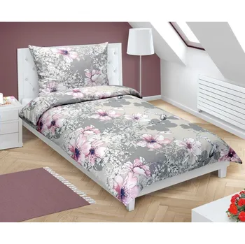 Povlečení veratex Povlečení bavlněné s hotelovou kapsou šedý ibišek 140x200,70x90 cm