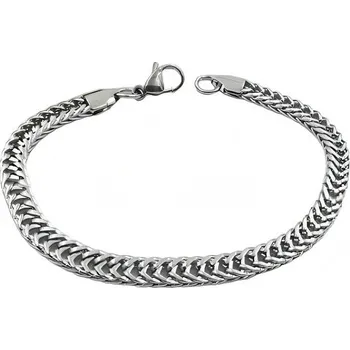 Náramek Náramek z oceli s pleteným vzorem, délka 210 mm, šířka 6 mm, stříbrná barva.