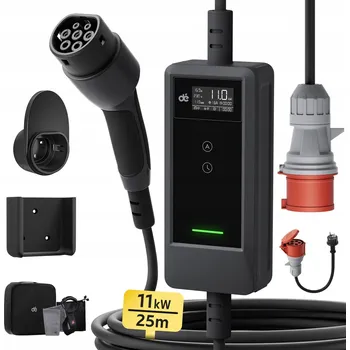 Nabíjecí stanice pro elektromobil Mobilní nabíječka do auta Wallbox Typ 2 11kW EV pro elektromobil, 25m kabel
