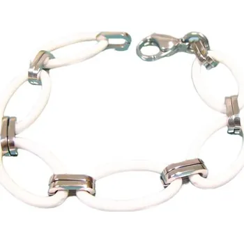 Náramek Náramek z bílých a stříbrných článků, 220x16 mm.