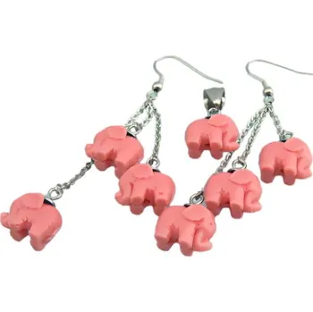 Souprava šperků Náušnice s růžovými slony na řetízku, délka 16 mm, šířka 14 mm, výška 8.5 mm, pár.